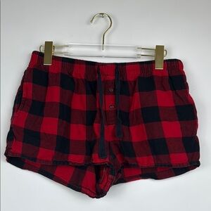 Stars Above Red Plaid Flannel Cotton Christmas Women's Holiday Pajama Shorts M